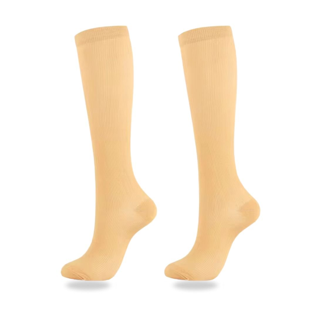 Knee-high compression socks for lighter legs, in black, nude, white, gray and blue