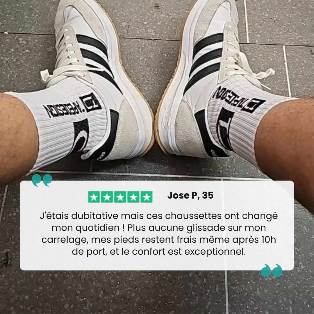 Set of white non-slip socks with rubber grip dots printed on the sole