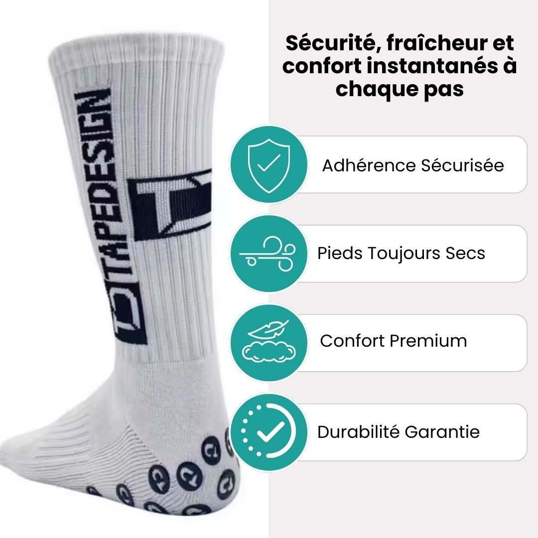 Set of white non-slip socks with rubber grip dots printed on the sole