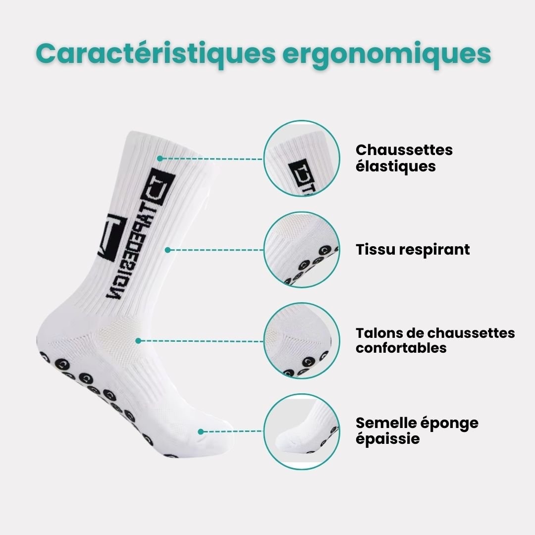 Set of white non-slip socks with rubber grip dots printed on the sole