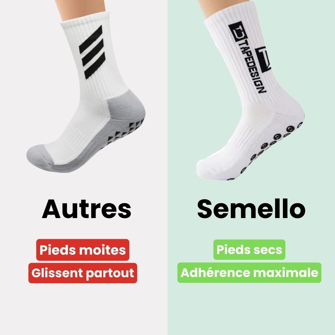 Set of white non-slip socks with rubber grip dots printed on the sole