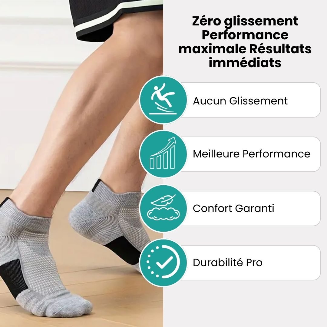 Three pairs of non-slip grip socks with rubber dots on the sole, in gray, black or white