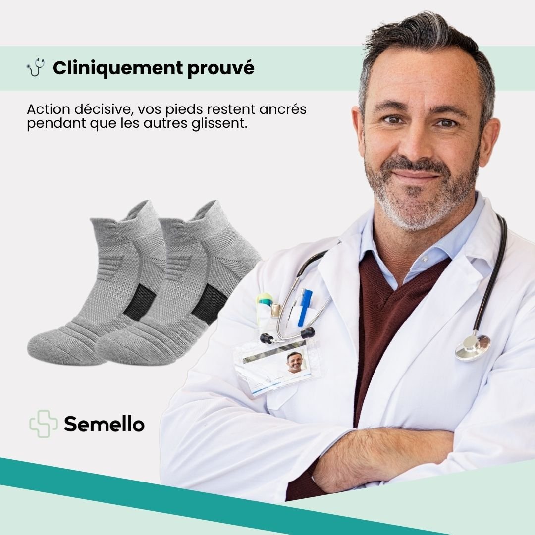 Three pairs of non-slip grip socks with rubber dots on the sole, in gray, black or white