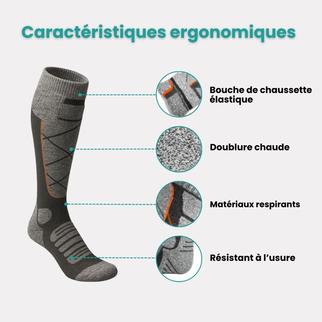 Battery-powered heated winter socks that warm the toes, worn up to mid-calf