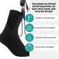 Rechargeable heated socks with a battery pack sitting at the top of the calf