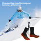 Rechargeable heated socks with a battery pack sitting at the top of the calf