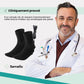 Rechargeable heated socks with a battery pack sitting at the top of the calf