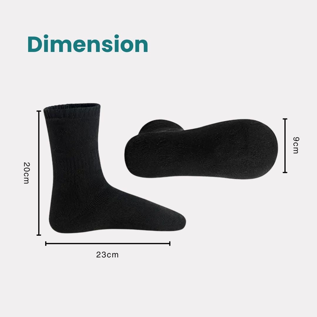 Rechargeable heated socks with a battery pack sitting at the top of the calf