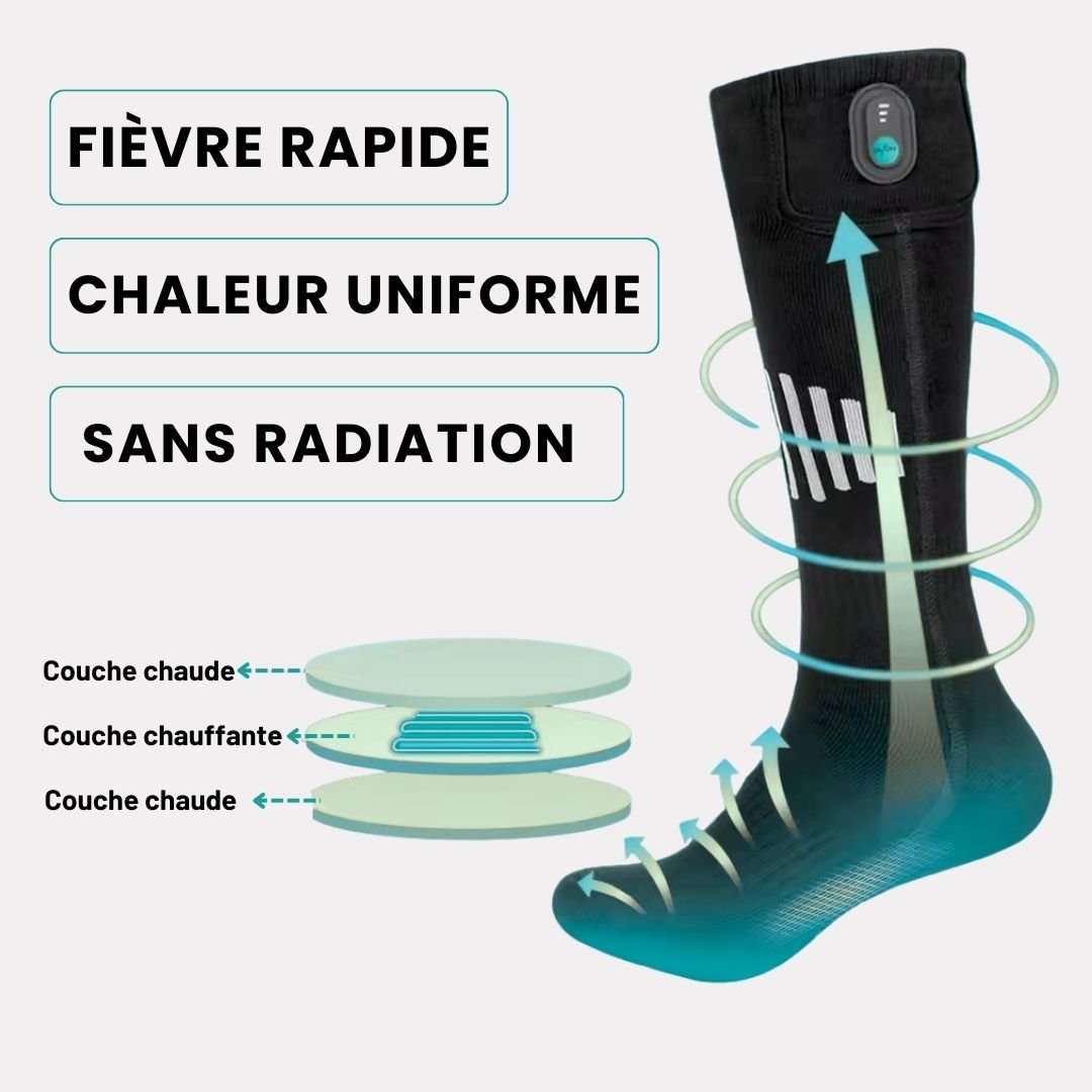 Heated sport socks with a battery pocket at the top of the calf