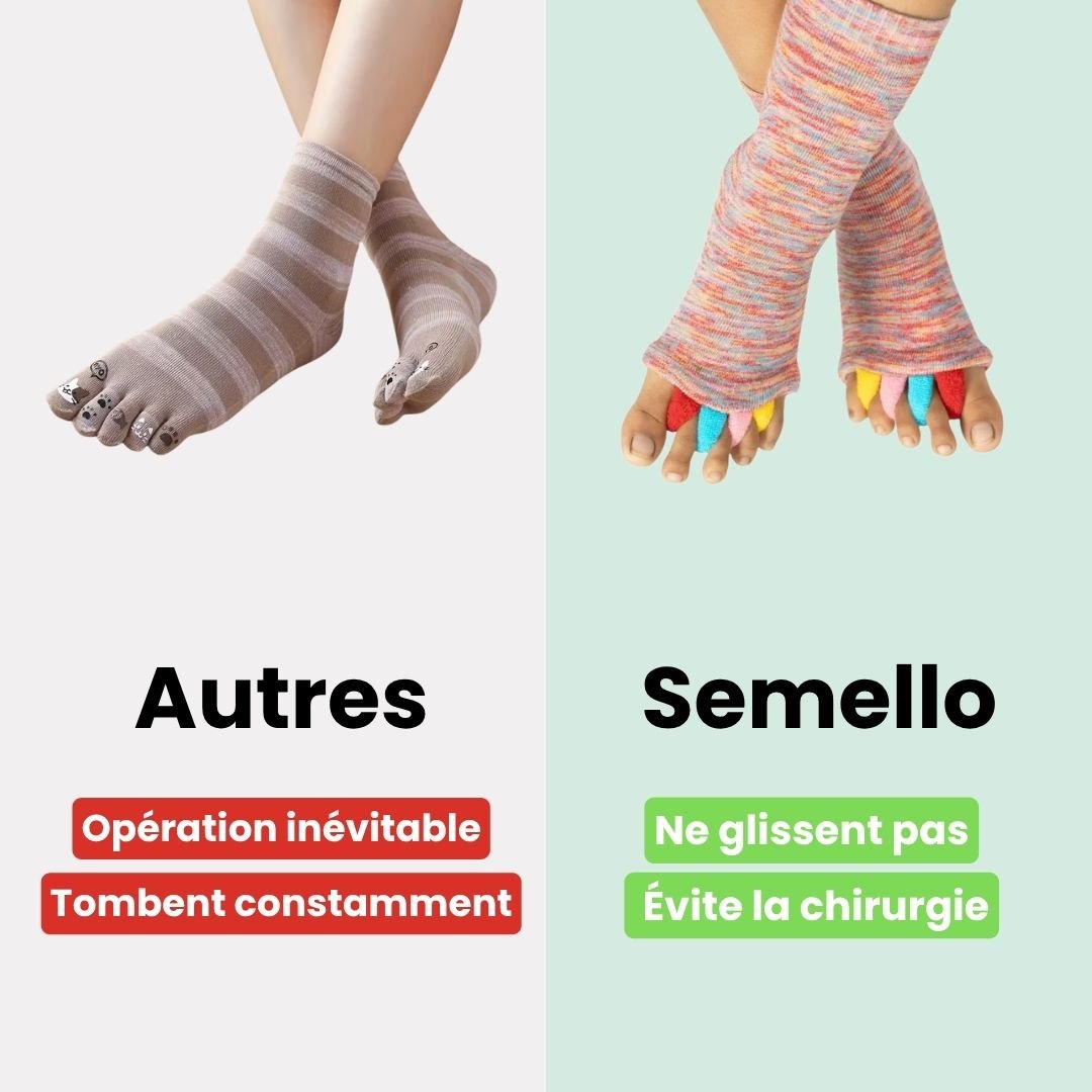 Bunion correction socks in black, gray, green and blue, worn over the forefoot and big toe