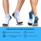 Soft compression socks for neuropathy, in blue and white, gray and white, and black and blue
