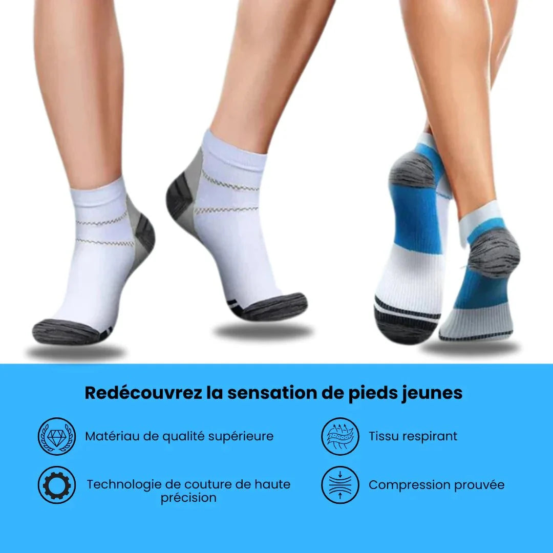 Soft compression socks for neuropathy, in blue and white, gray and white, and black and blue