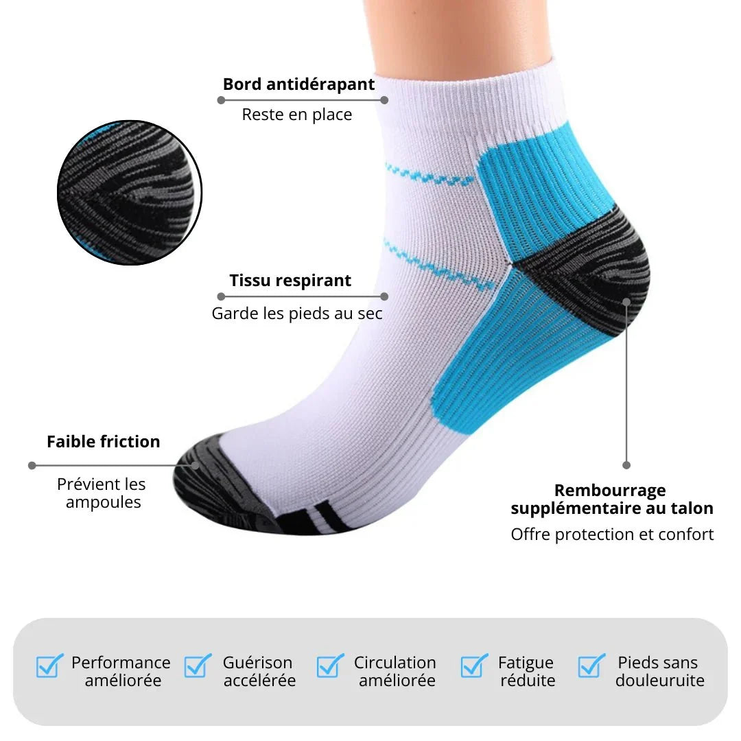 Soft compression socks for neuropathy, in blue and white, gray and white, and black and blue