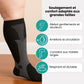 Plus size compression socks in 2XL to 4XL, worn up the calf, in black, white, gray or red