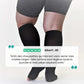 Open-toe compression socks in black and beige, knitted wide for fuller calves