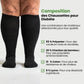 Black compression socks cut for wide calves with a graduated knit