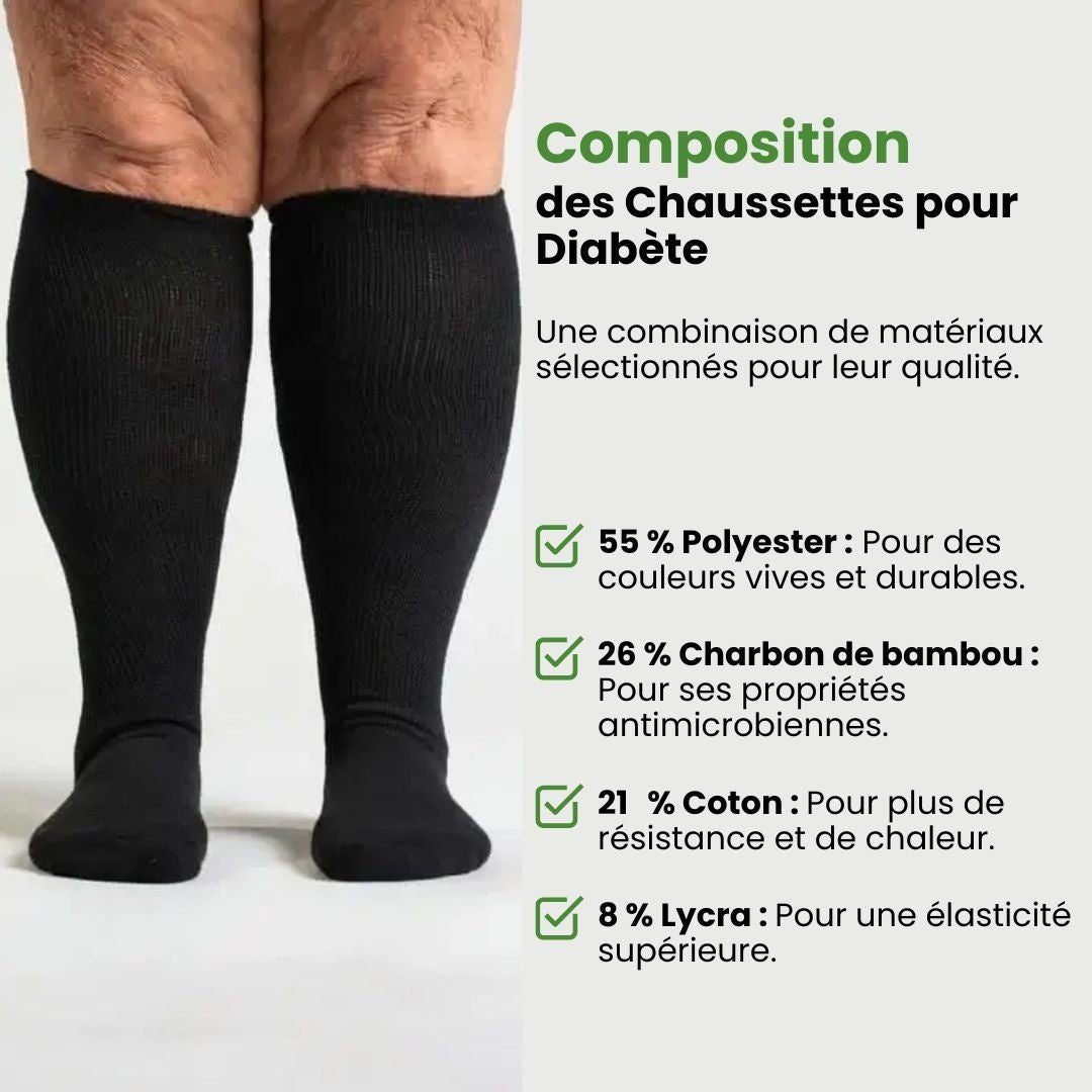 Black compression socks cut for wide calves with a graduated knit