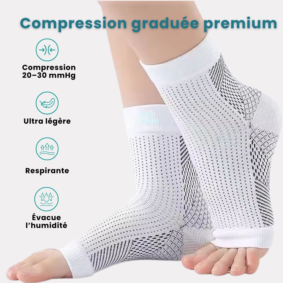 Knee-high therapeutic compression socks worn from the foot up to below the knee