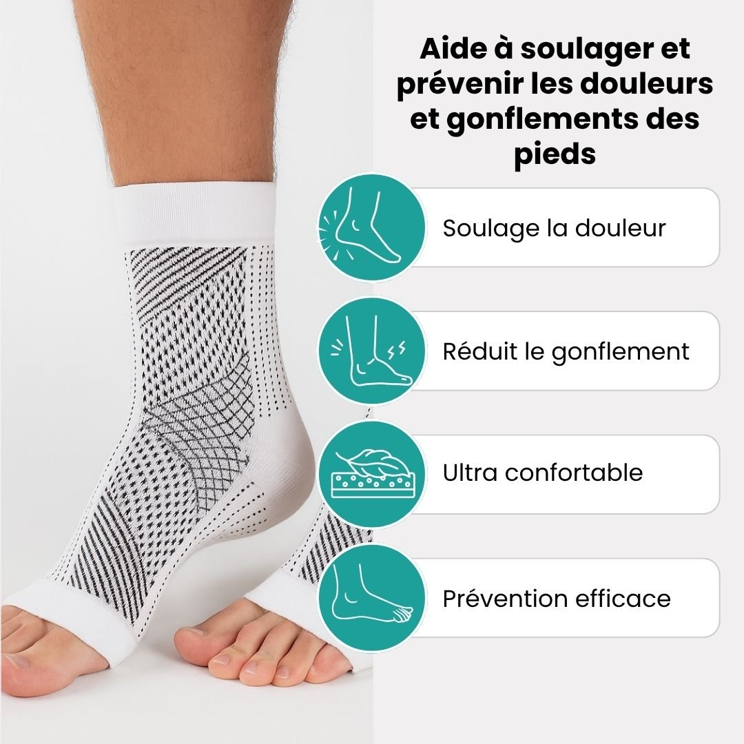 Knee-high therapeutic compression socks worn from the foot up to below the knee