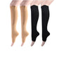 Women's compression socks in black and nude with a zipper running up the side of the calf