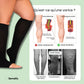 Breathable open-toe compression socks in black and beige, worn up the calf