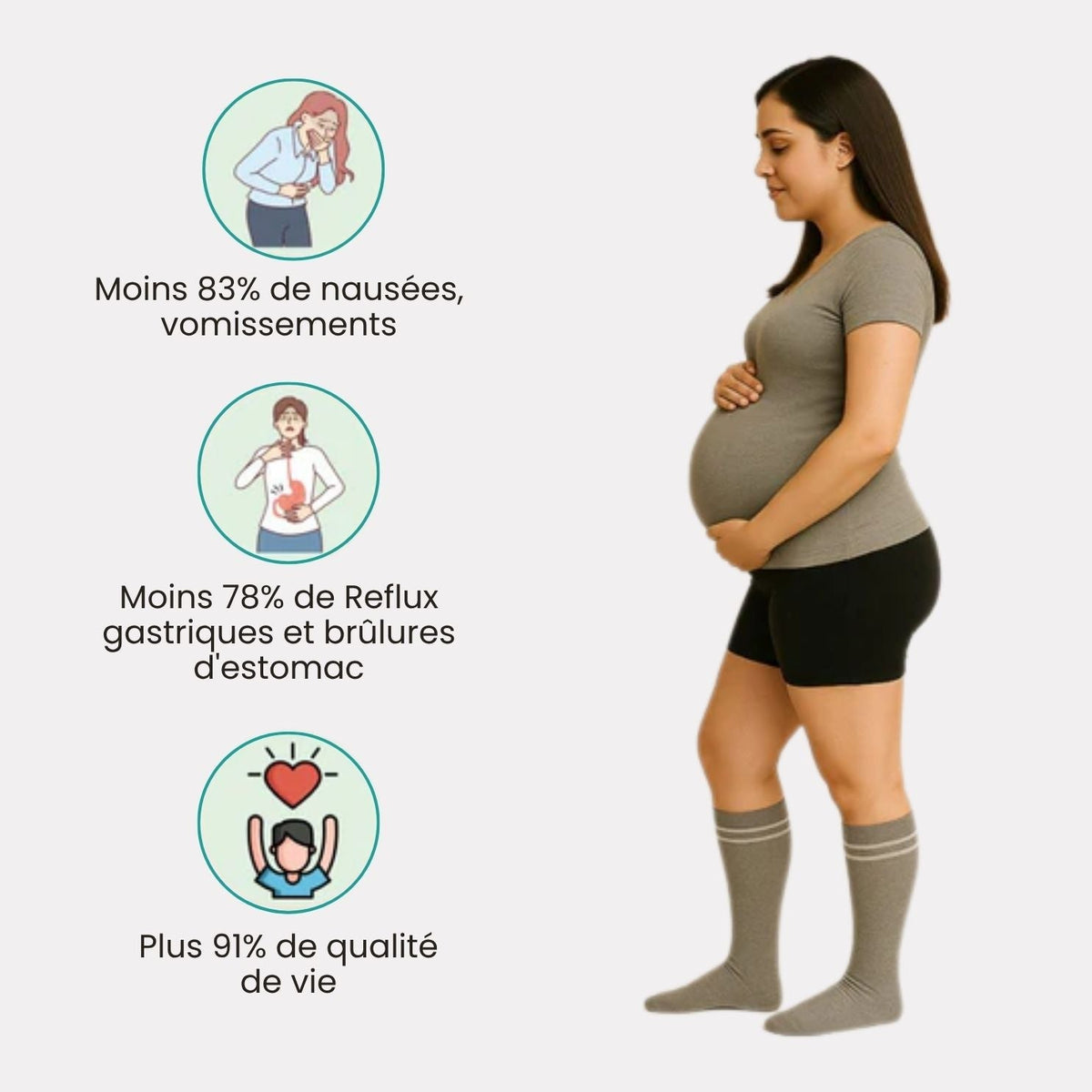 Pregnancy compression socks with gentle 15 to 20 mmHg support, worn up to the knee