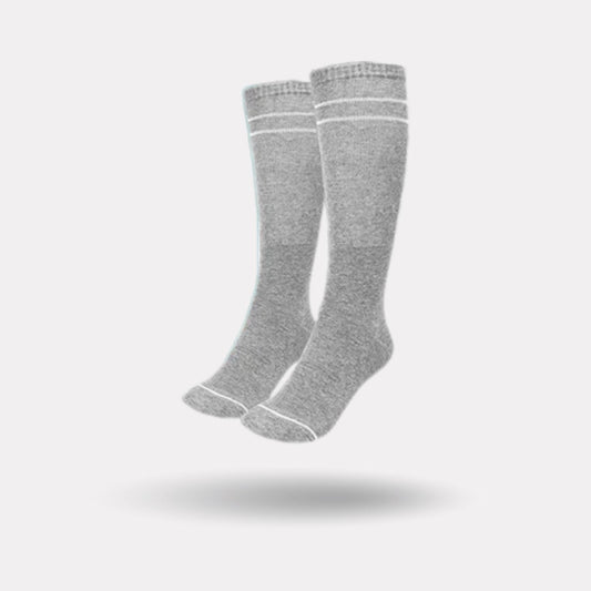 Pregnancy compression socks with gentle 15 to 20 mmHg support, worn up to the knee