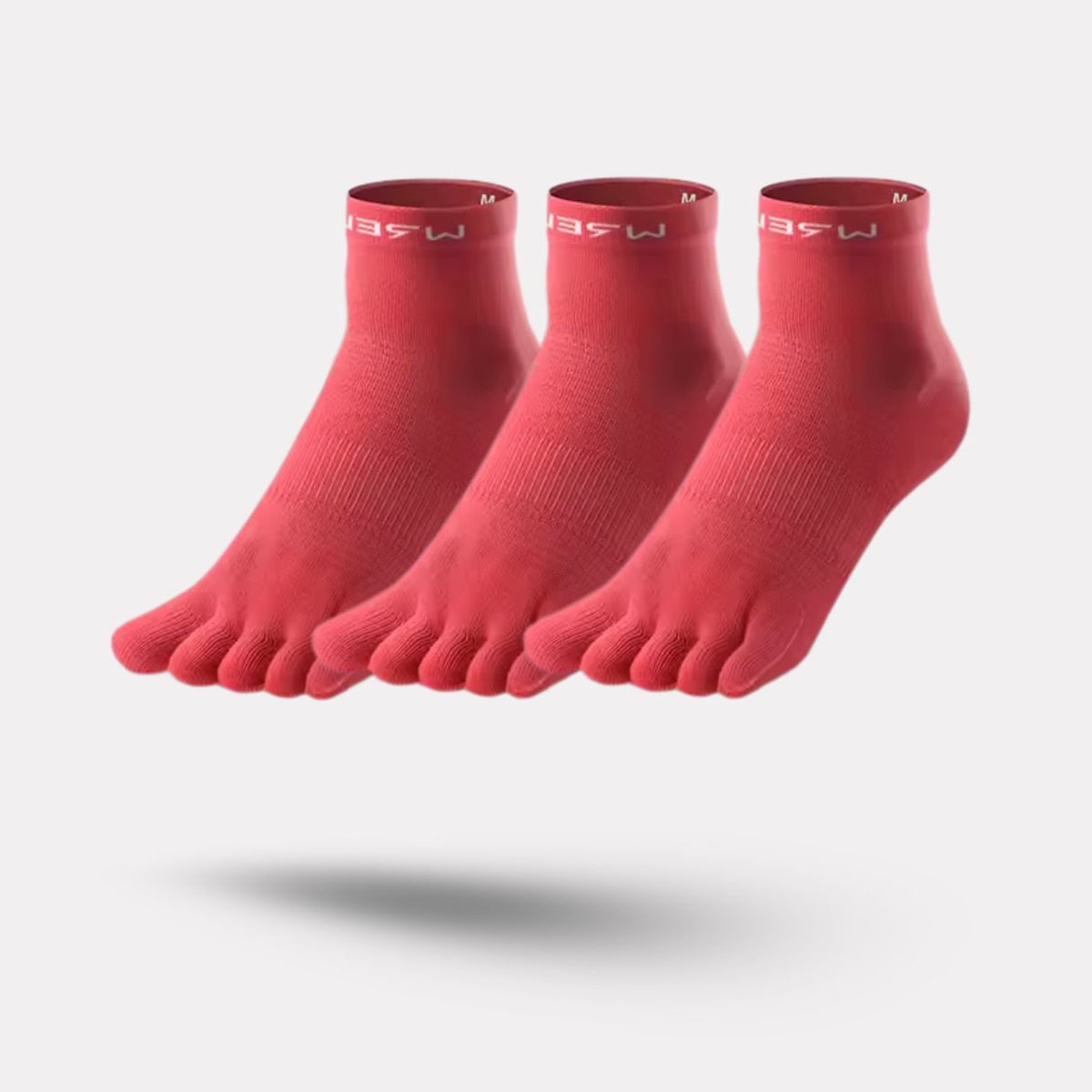 Breathable five-toe sport socks with a separate pocket per toe, in gray, black, blue and red