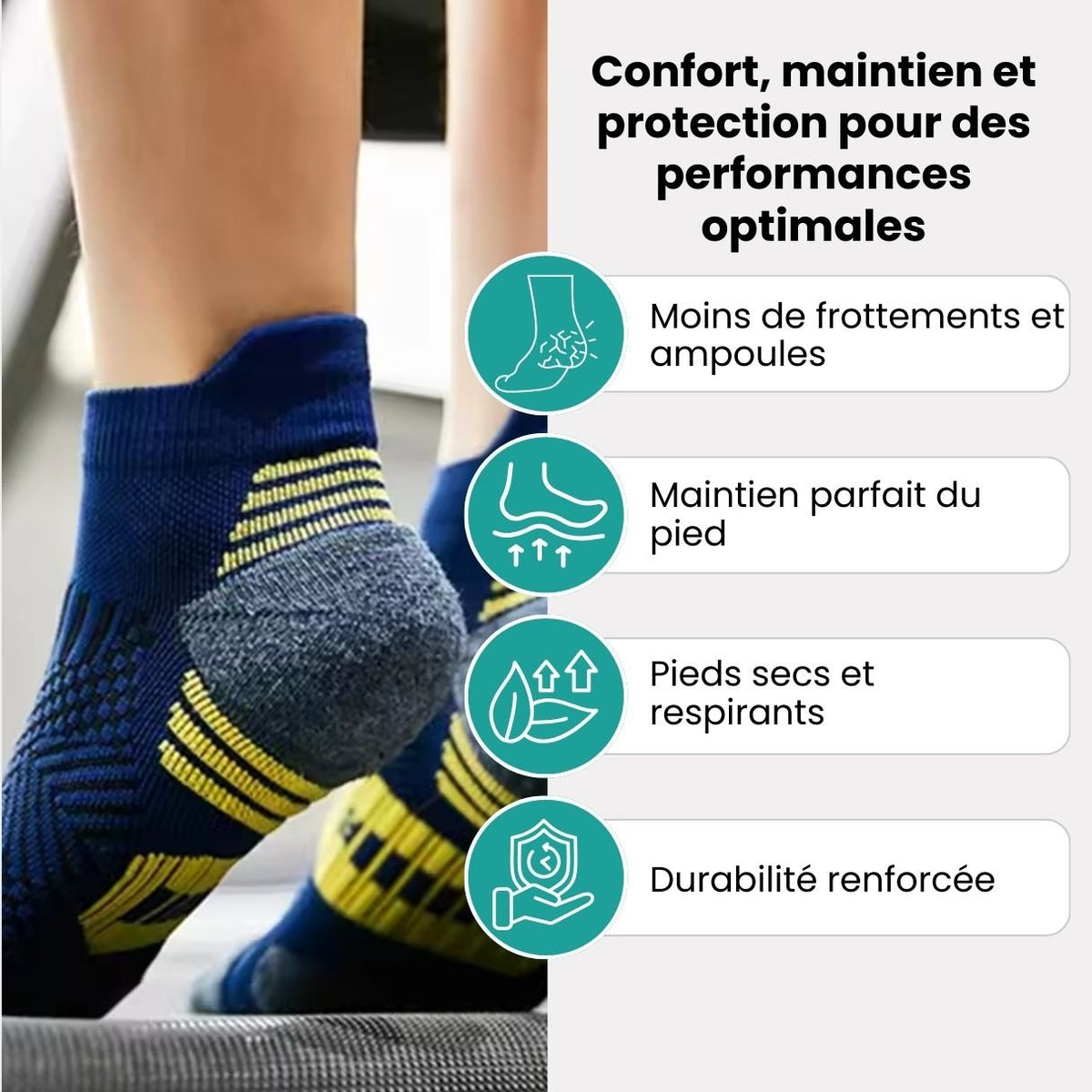 Three pairs of navy sport socks with reinforced heel and toe panels