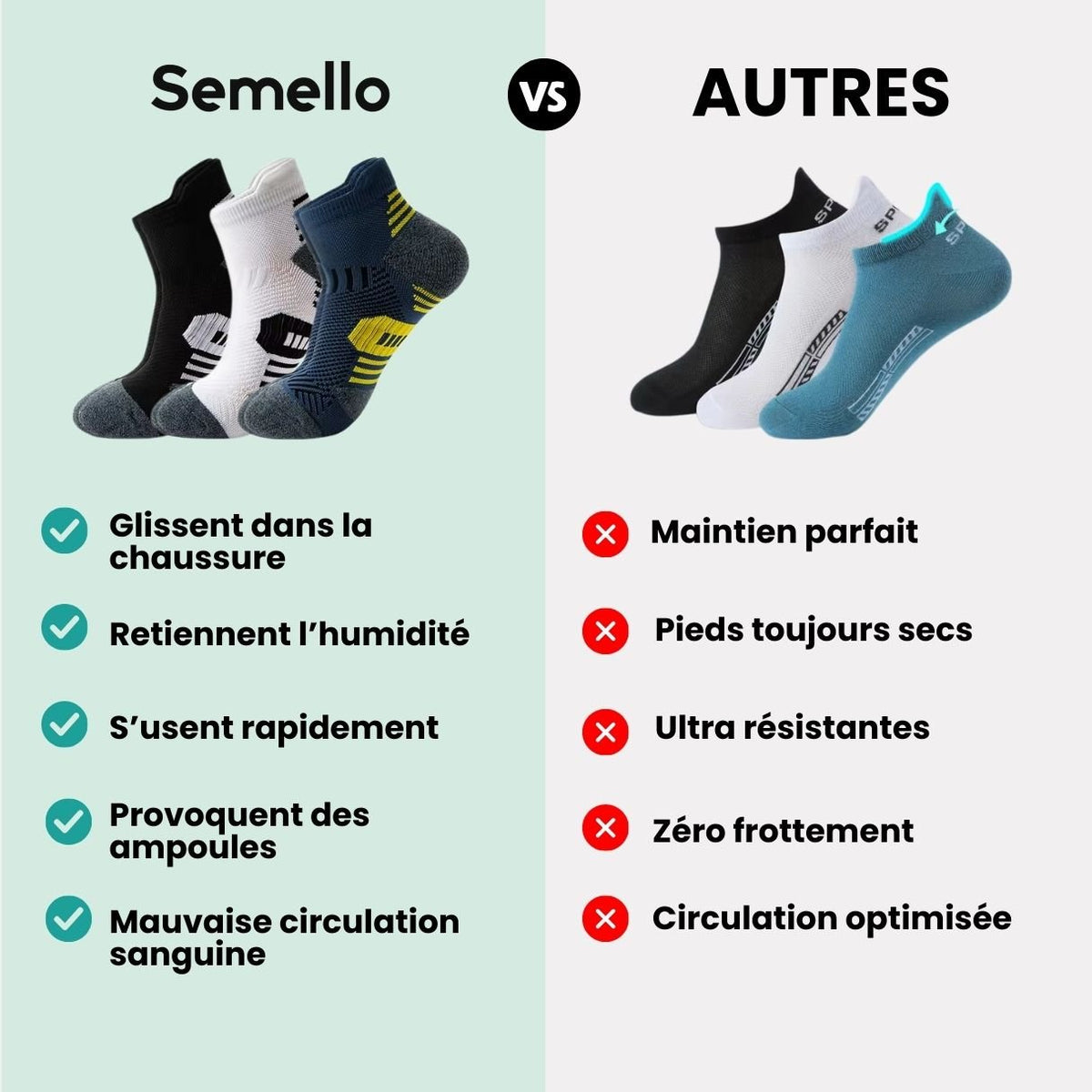 Three pairs of navy sport socks with reinforced heel and toe panels
