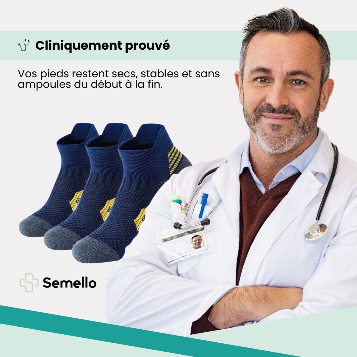 Three pairs of navy sport socks with reinforced heel and toe panels