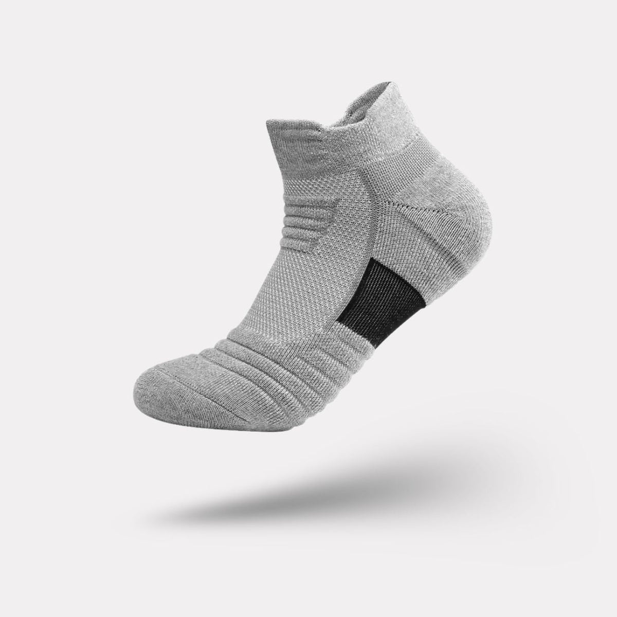 Ribbed technical sport socks with a compression arch band, in gray, white and black