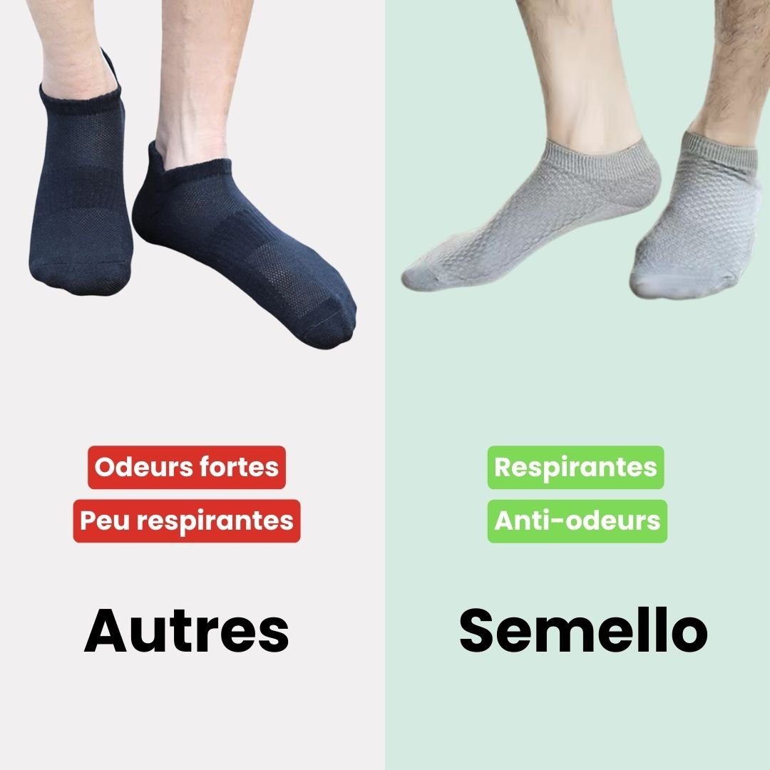 Five pairs of soft bamboo fiber socks in black and gray, worn up to mid-calf