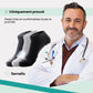 Five pairs of soft bamboo fiber socks in black and gray, worn up to mid-calf