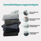 Five pairs of soft bamboo fiber socks in black and gray, worn up to mid-calf