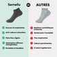 Five pairs of soft bamboo fiber socks in black and gray, worn up to mid-calf