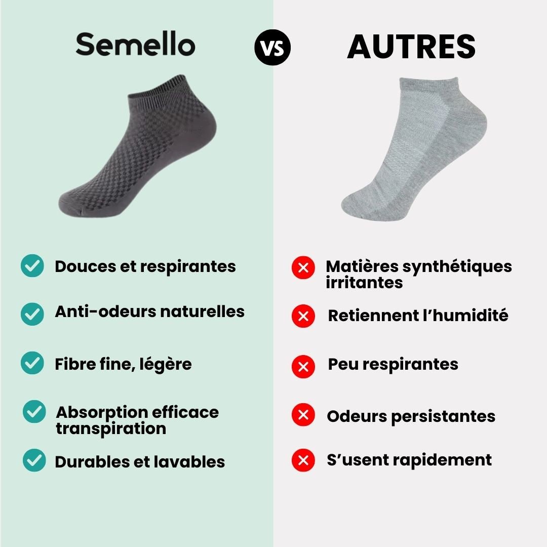 Five pairs of soft bamboo fiber socks in black and gray, worn up to mid-calf