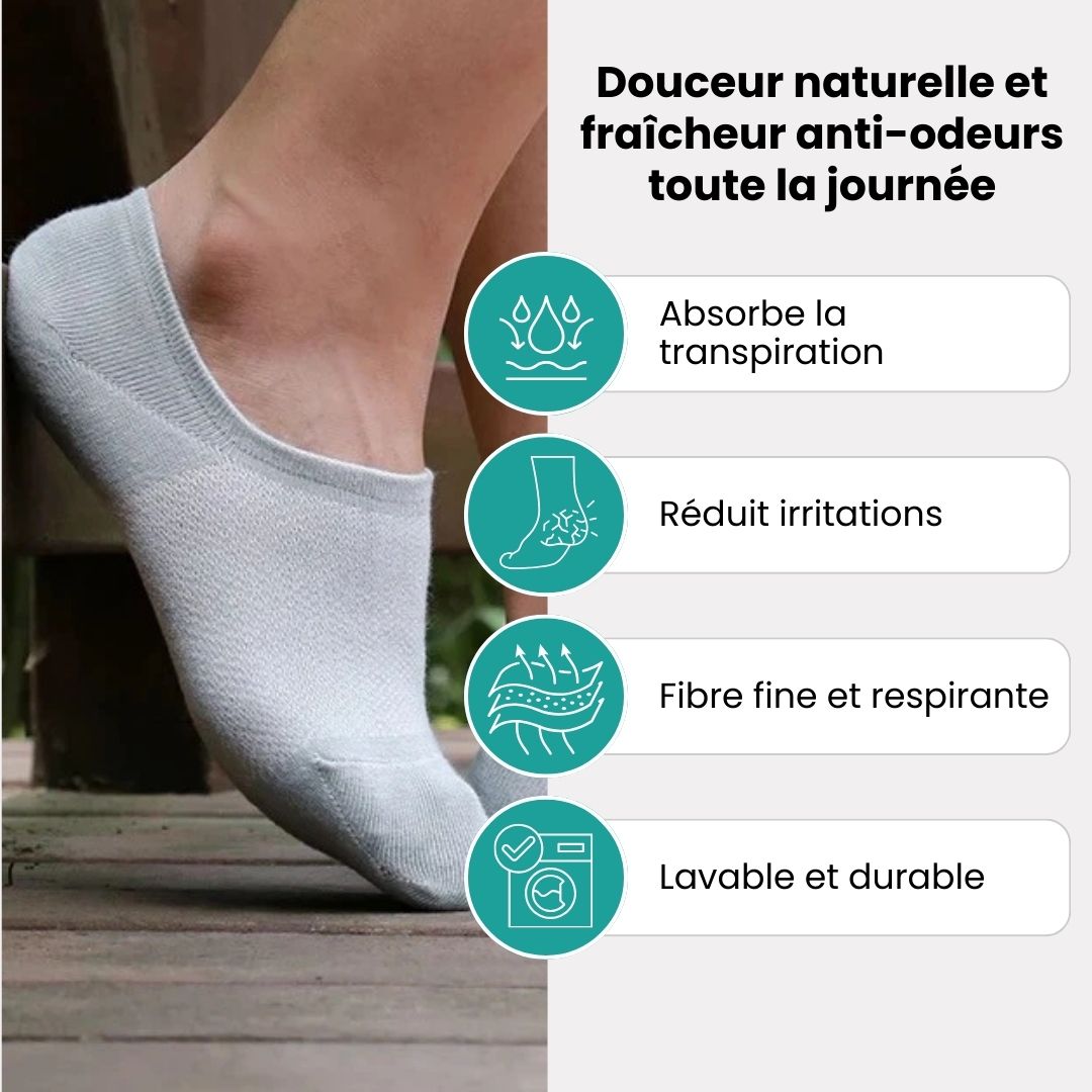 Thin bamboo fiber socks in black, white and mixed colors, sitting just above the ankle