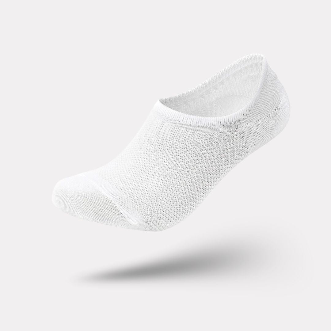 Thin bamboo fiber socks in black, white and mixed colors, sitting just above the ankle