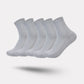 Bamboo fiber crew socks worn at the ankle, in five-pair packs of black, gray or navy