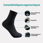 Bamboo fiber crew socks worn at the ankle, in five-pair packs of black, gray or navy