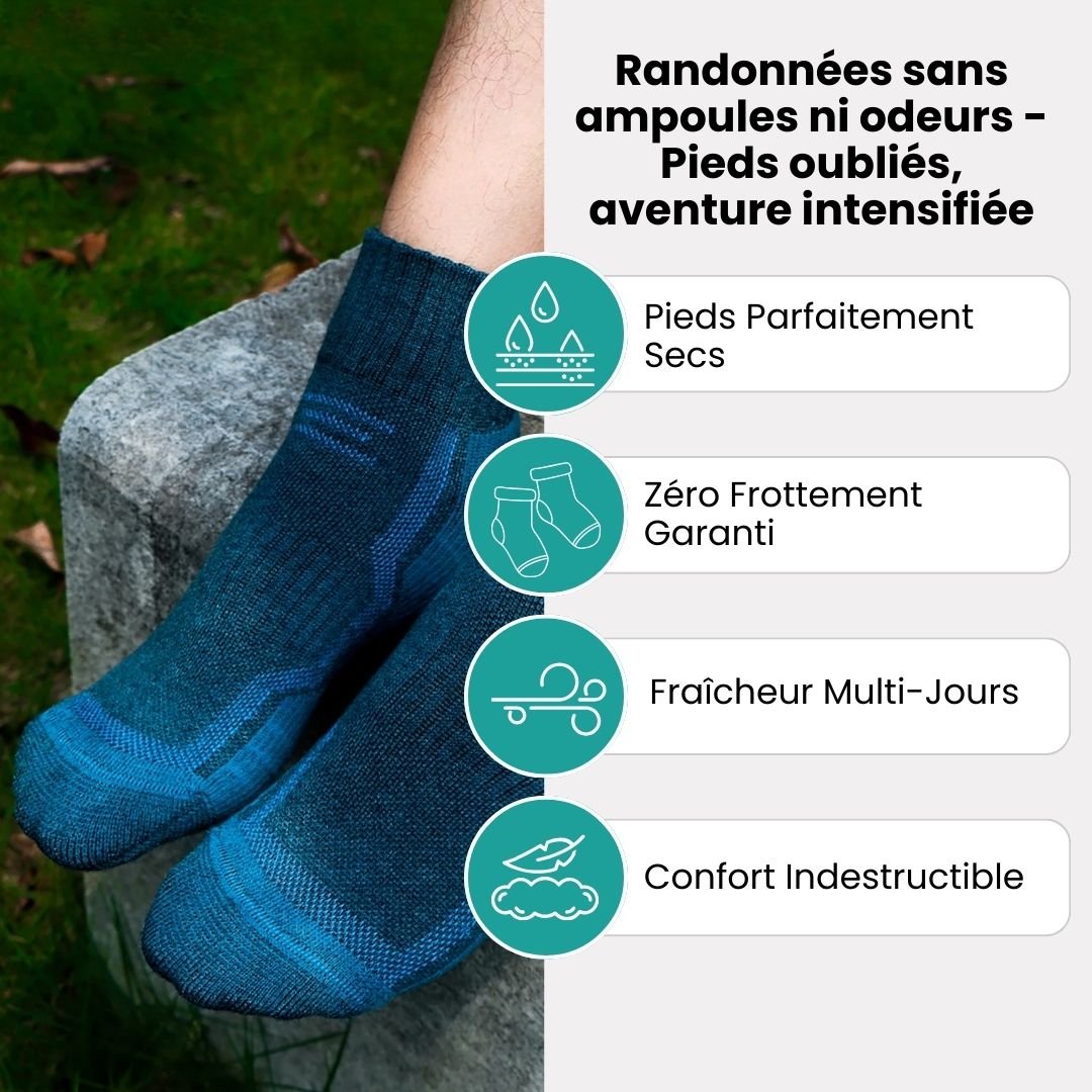 Merino wool hiking socks reaching mid-calf, in gray, black, khaki and blue