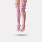 Long knit winter socks reaching mid-calf, in gray, pink, black, off-white and dark gray