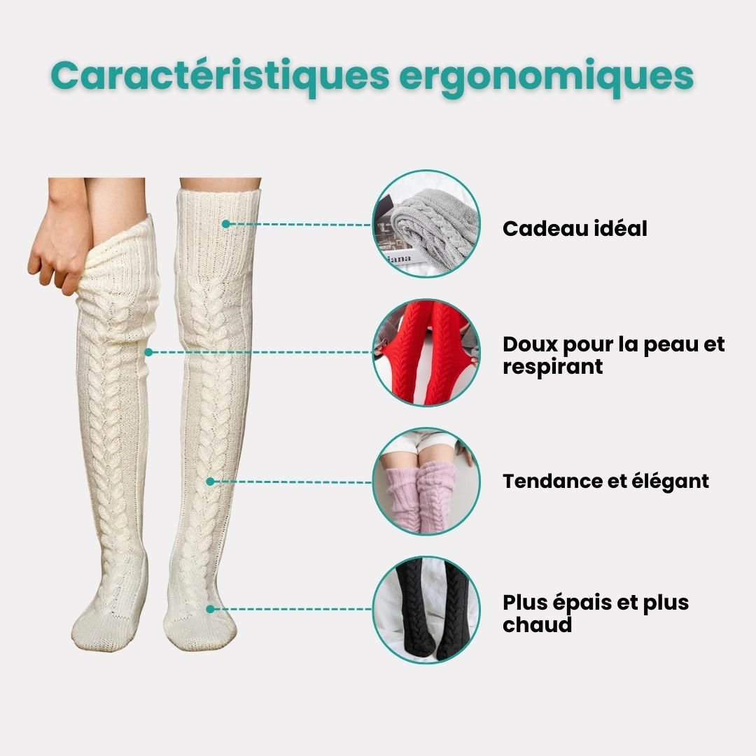Long knit winter socks reaching mid-calf, in gray, pink, black, off-white and dark gray
