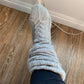 Long knit winter socks reaching mid-calf, in gray, pink, black, off-white and dark gray
