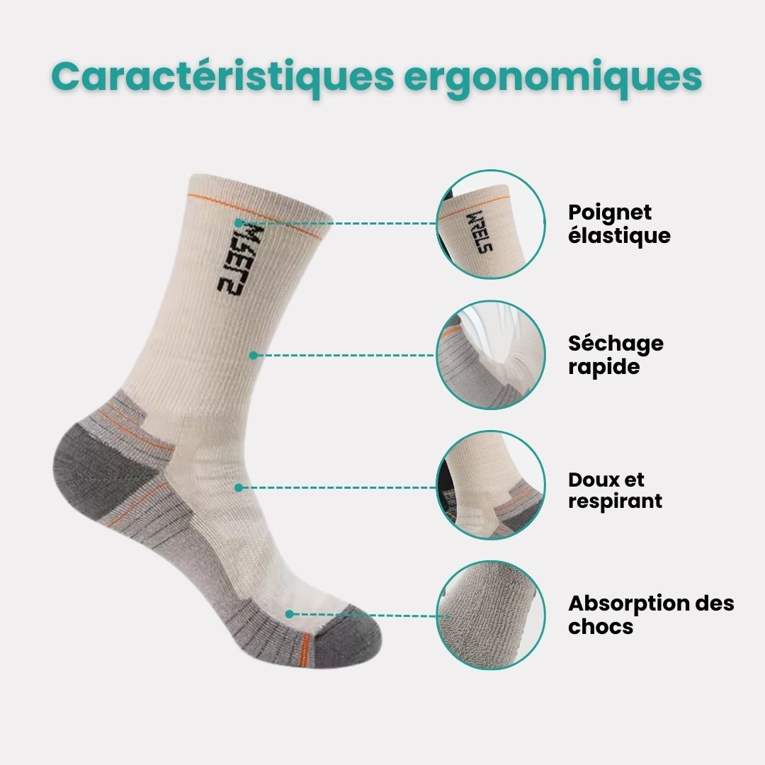 Merino wool sport socks in black, beige and yellow with a cushioned sole and ribbed cuff