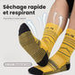 Merino wool sport socks in black, beige and yellow with a cushioned sole and ribbed cuff