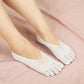 Orthopedic compression socks worn up the calf, in nude, white, gray and pink