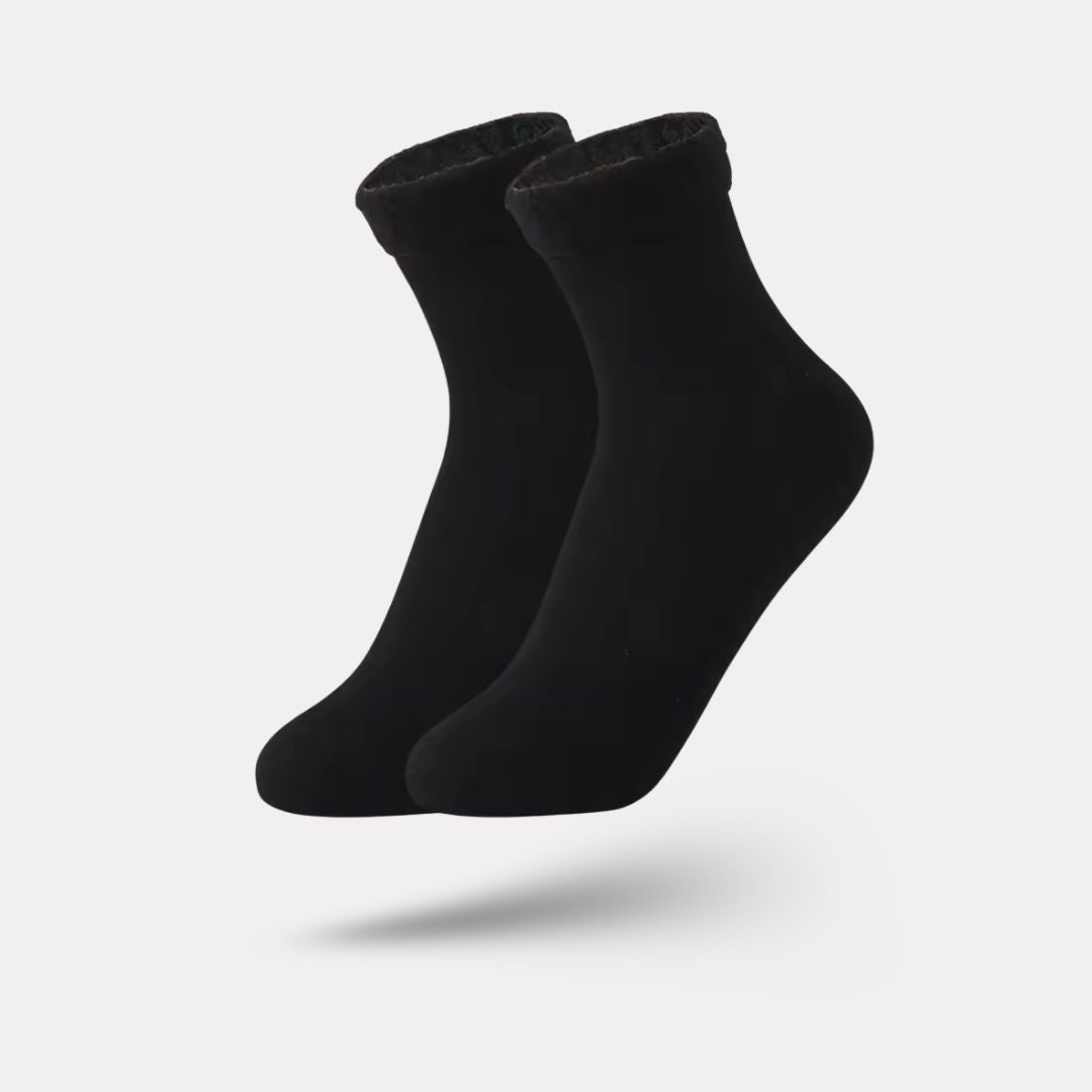 Beige fleece lined winter socks, thick and soft around the whole foot