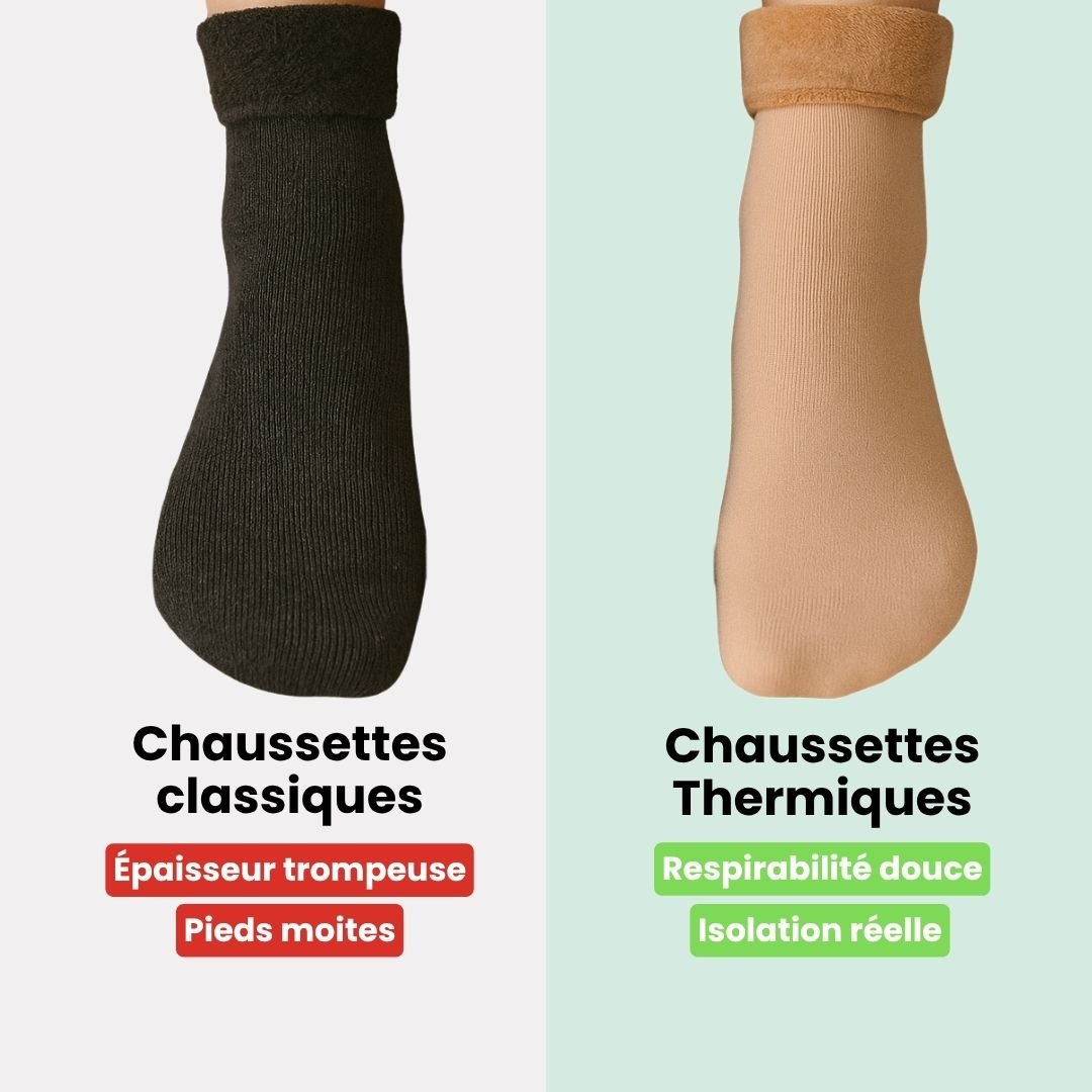 Beige fleece lined winter socks, thick and soft around the whole foot